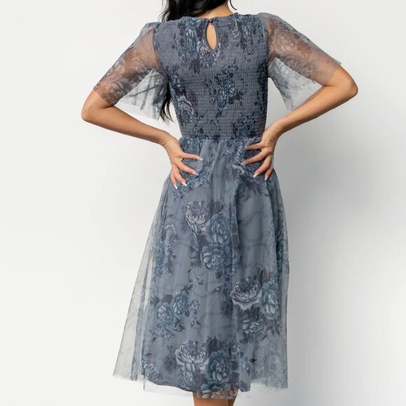 Baltic Born Josie Tulle Midi Dress, Dusty Blue Floral, Size M - Picture 2 of 4
